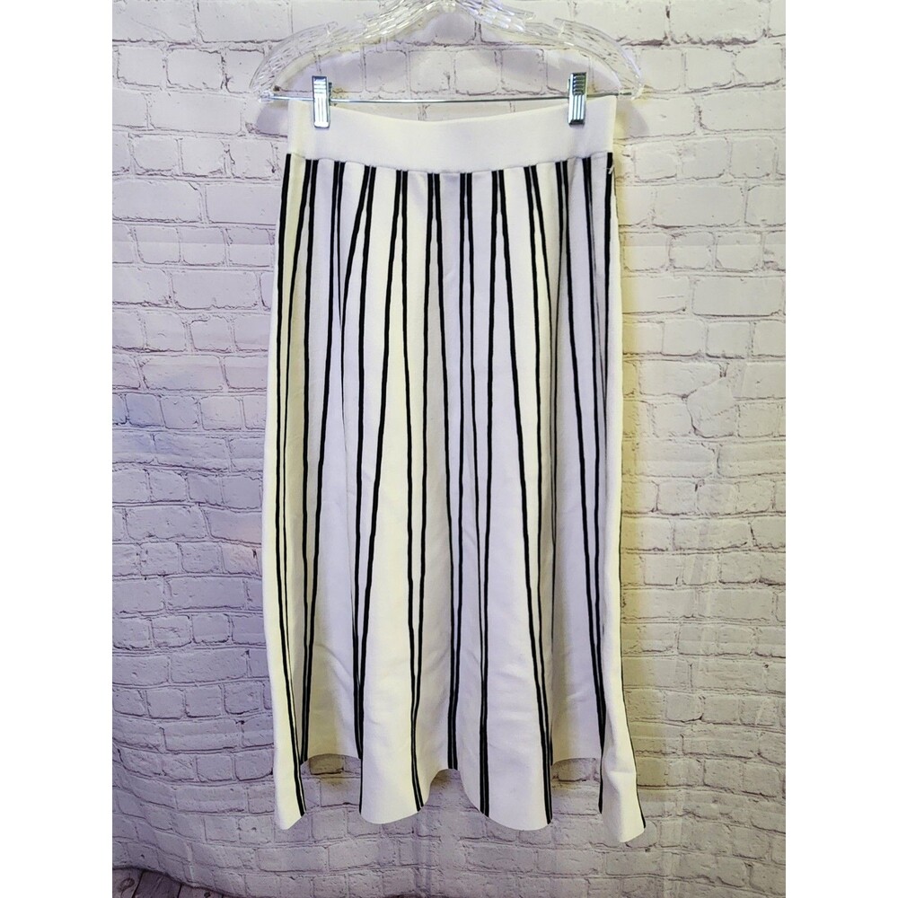 J.Crew Sweater Skirt Womens Large Ivory Black Stripes Midi Length Meghan Markle